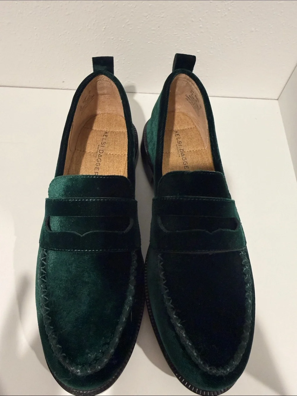 Kelsi Dagger Emerald Velvet Penny Loafers